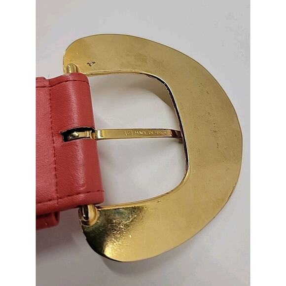 CARLISLE Vintage Leather XL Red Belt W/Hammered Gold Tone Disks Statement Buckle main image 10